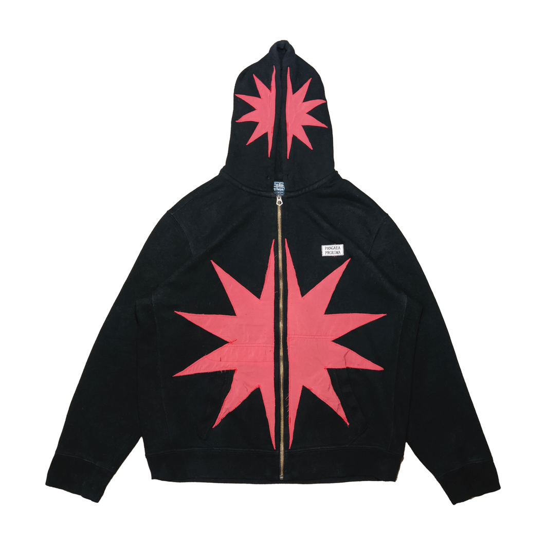 'burst' upcycled applique hoodie, L